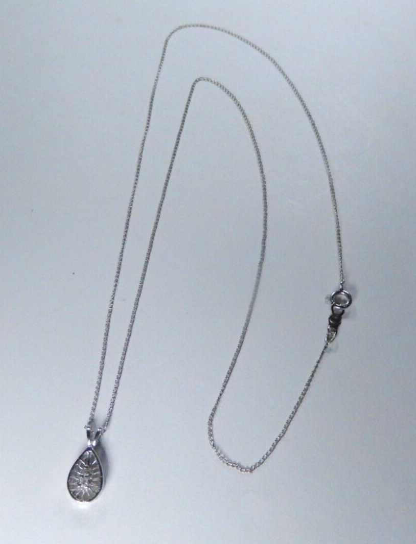 Vintage Victorian Design Two Diamond 14K White Gold Pendant & 14K WG 18" Chain