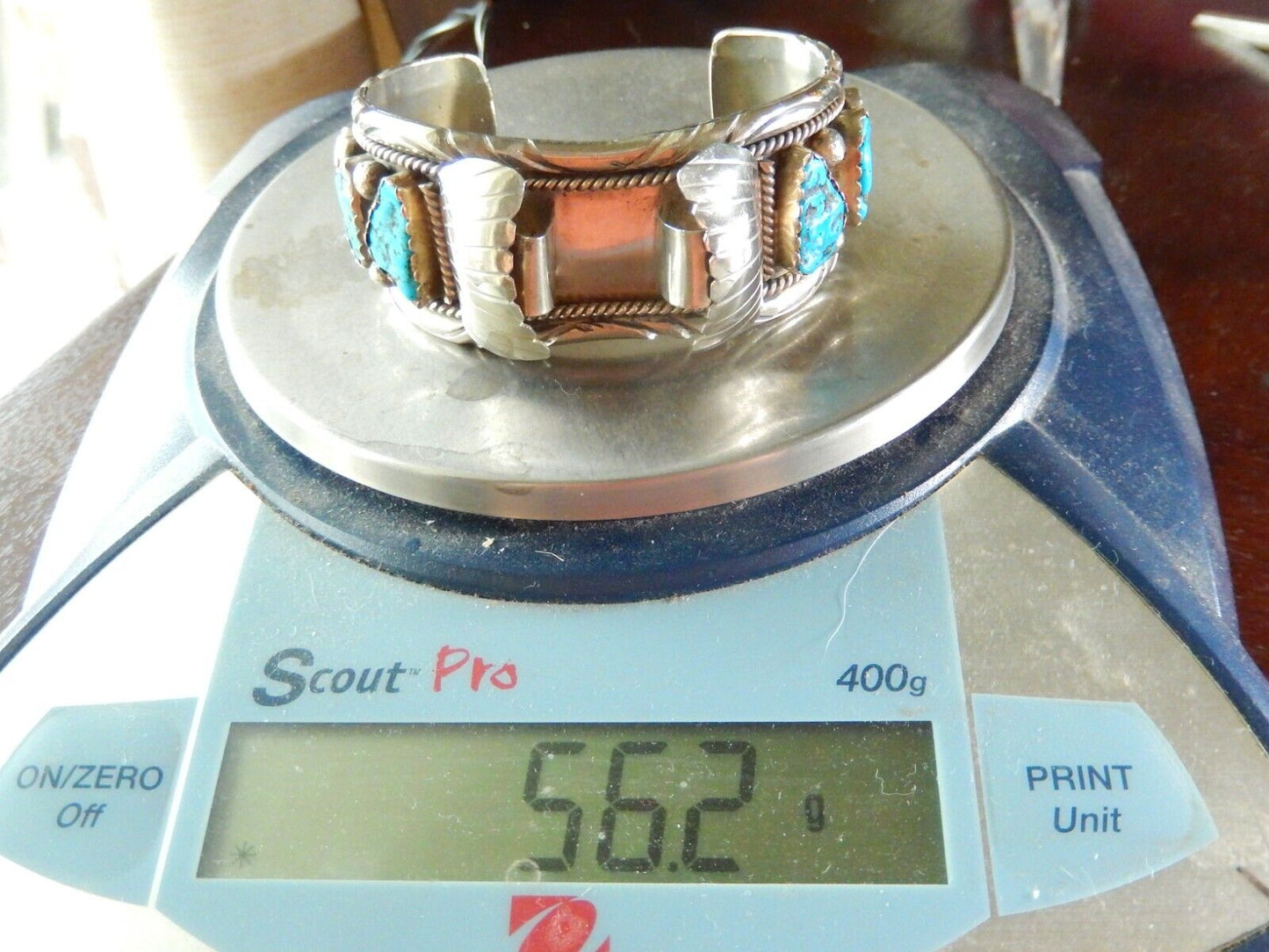 VTG Mens Native American Navajo Sterling Silver Turquoise Watch Cuff Bracelet