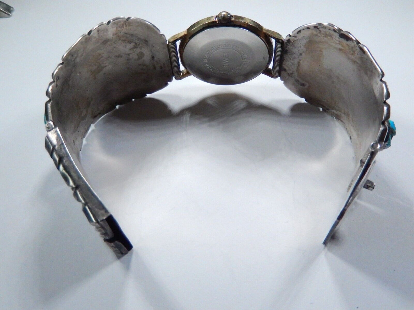 *VINTAGE* Navajo B. Nez Sterling Silver Turquoise Watch Bracelet  116.4 grams