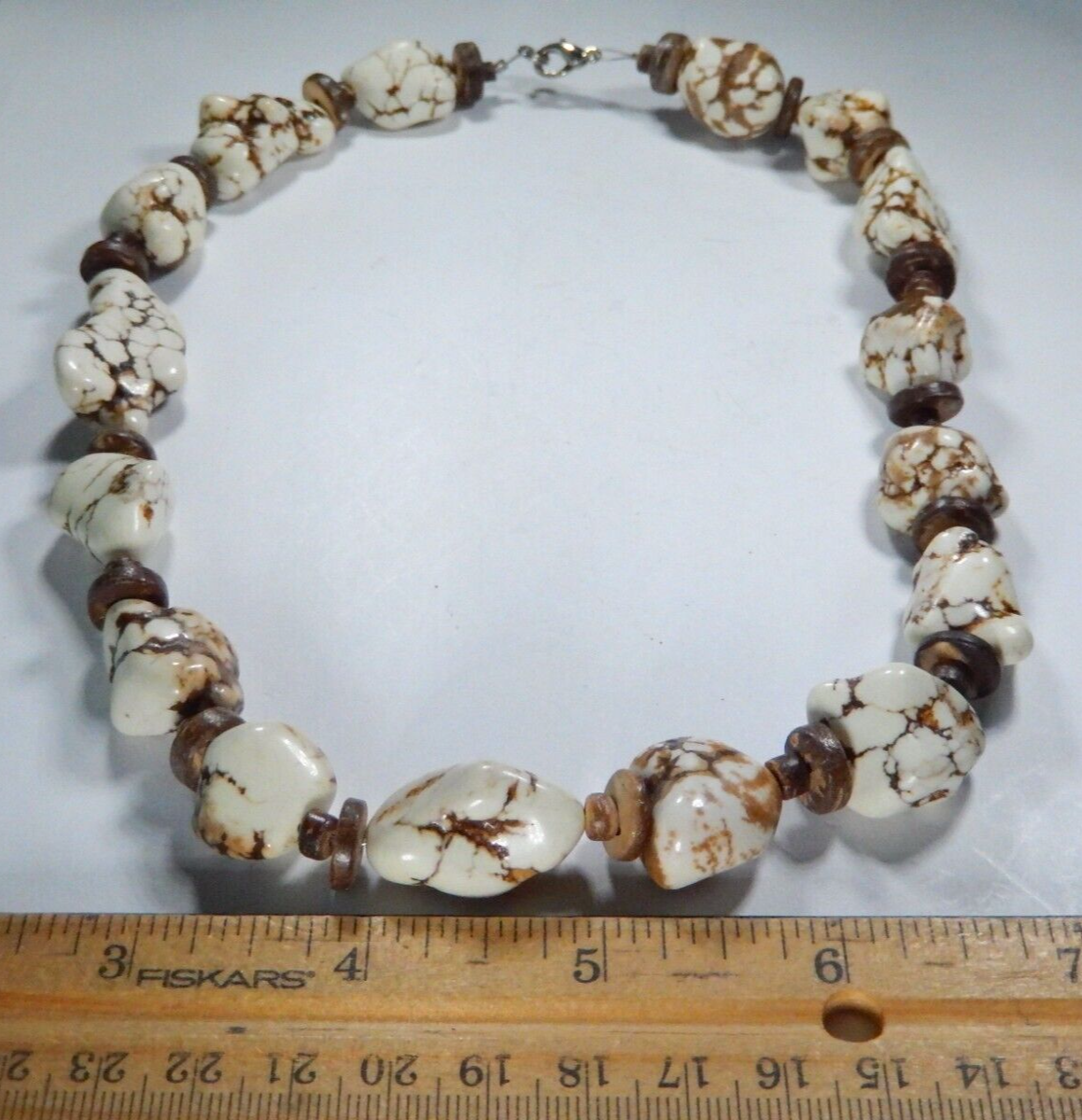 *VINTAGE*  Chunky Necklace With Wood and Stone Beads 16" Long