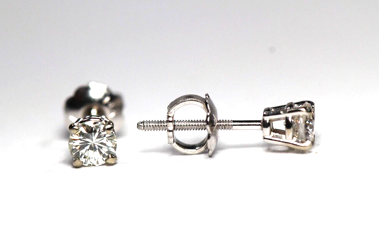 New!!  14K White Gold .31 CT TW Natural Diamond VS-2 / G-H Screw Stud Earrings