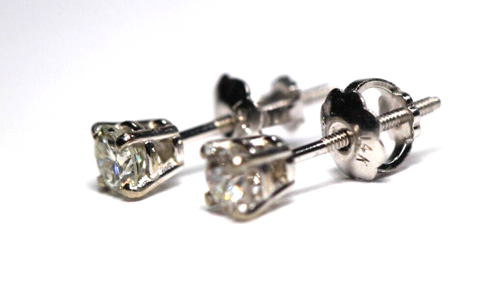 New!!  14K White Gold .31 CT TW Natural Diamond VS-2 / G-H Screw Stud Earrings