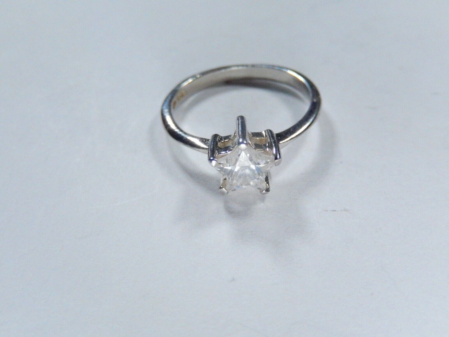 Eastern Star Design 7.5 mm CZ Solitaire Sterling Silver Ring Size 7