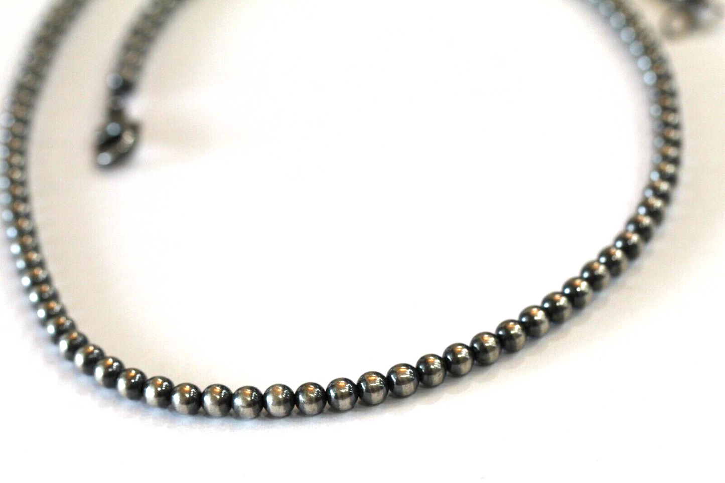 Natural Patina 925 Sterling Silver 5mm Ball Beaded Necklace 24” - 17.3 grams