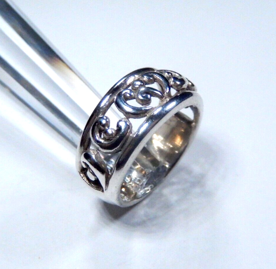 VINTAGE 925 STERLING SILVER 8.5mm FILIGREE SCROLL RING SIZE 5.5