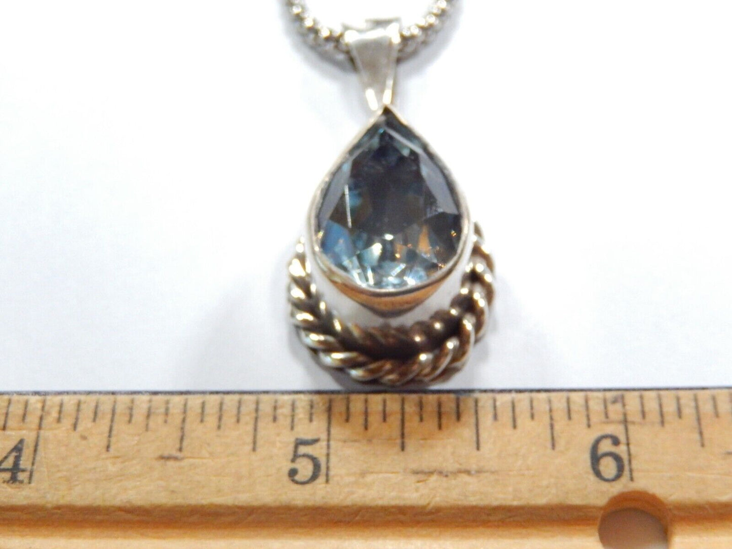 *VINTAGE* Mexico Large Sterling Silver 12.0 CT Blue Topaz Pendant w/20" Lg Chain