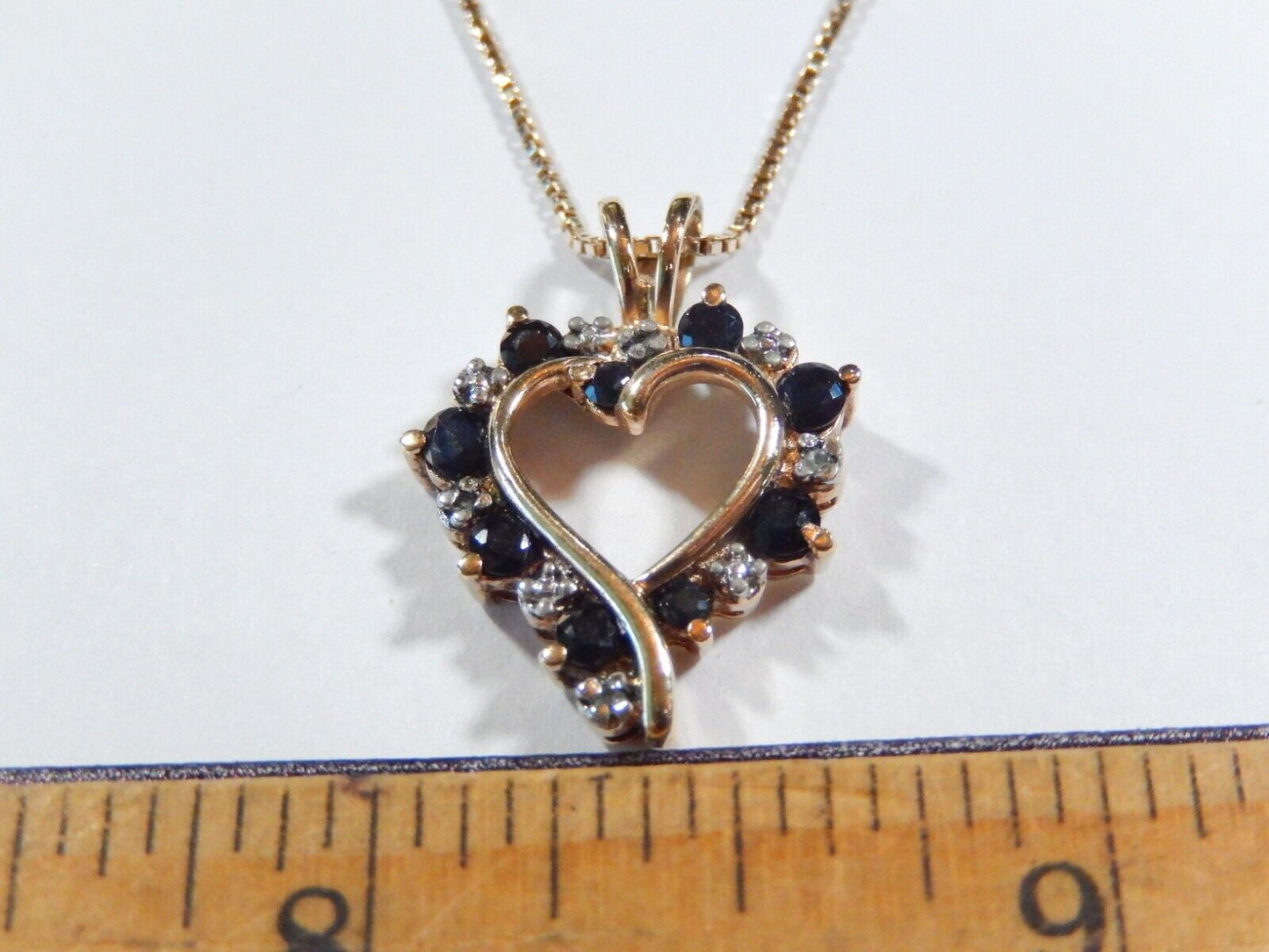 Ross Simon Gold Vermeil 925 Sapphires Diamond Heart Pendant w18 Vermeil Chain