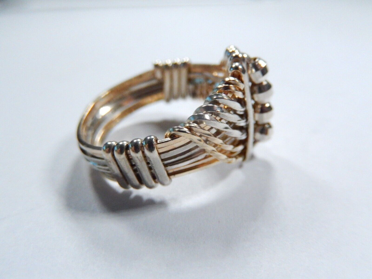 *VINTAGE* ARTISAN Sterling Silver & Gold Tone Wire Wrap Ring Size 6.5