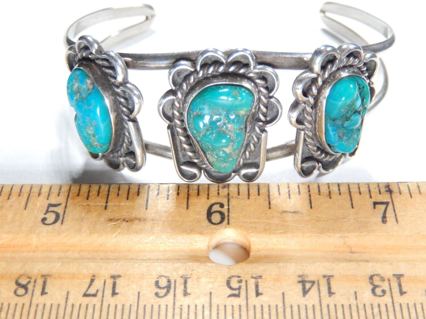 VINTAGE- Signed Native American Navajo Turquoise Sterling silver Cuff Bracelet