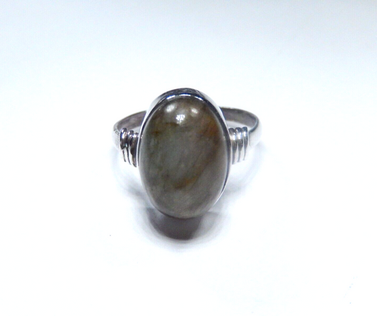 *VINTAGE* Natural Green Labradorite Gemstone 925 Sterling Silver Ring Size 8