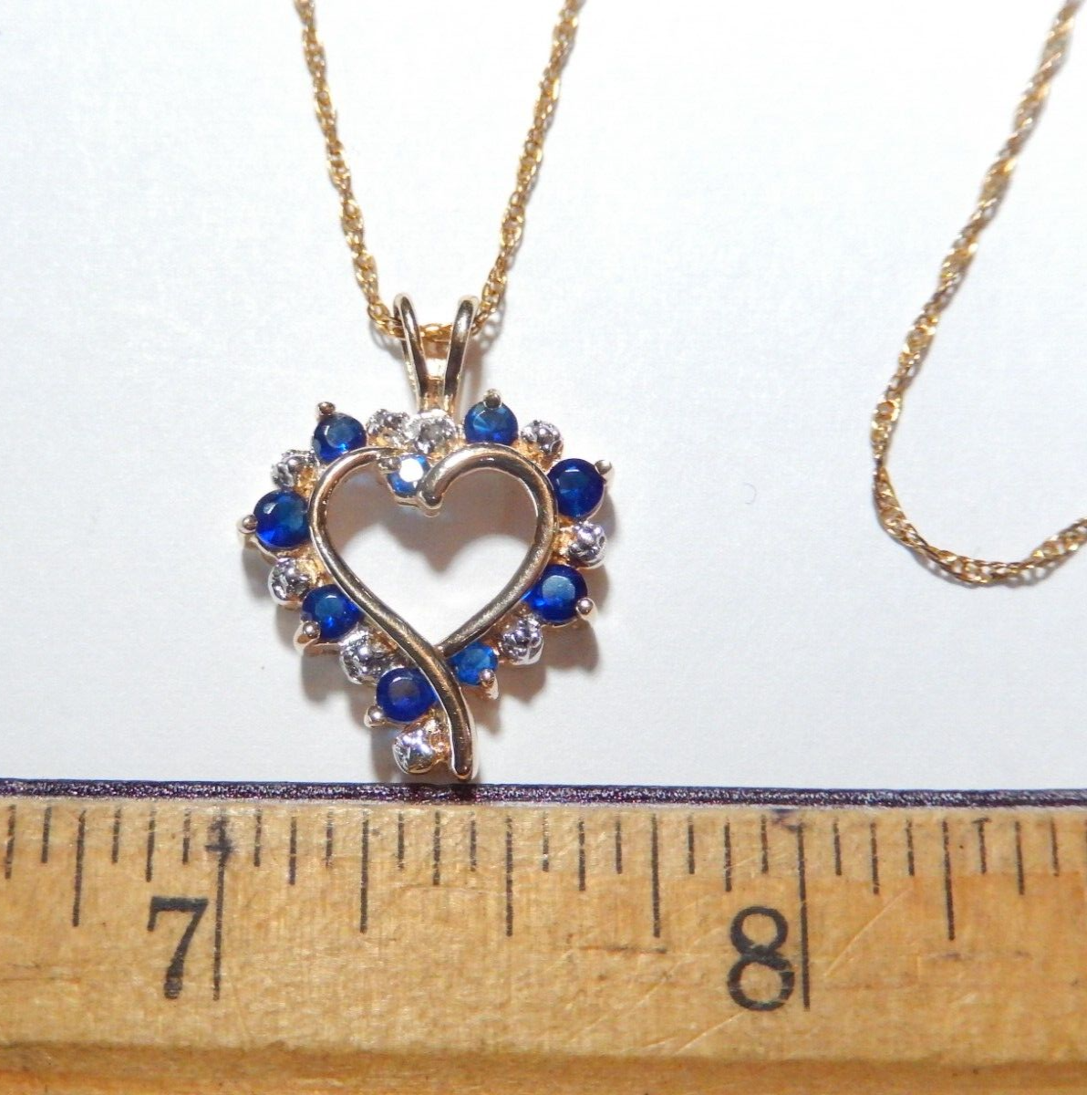 NEW Gold Vermeil 925 Sapphires Diamond Heart Pendant w18 Vermeil Chain