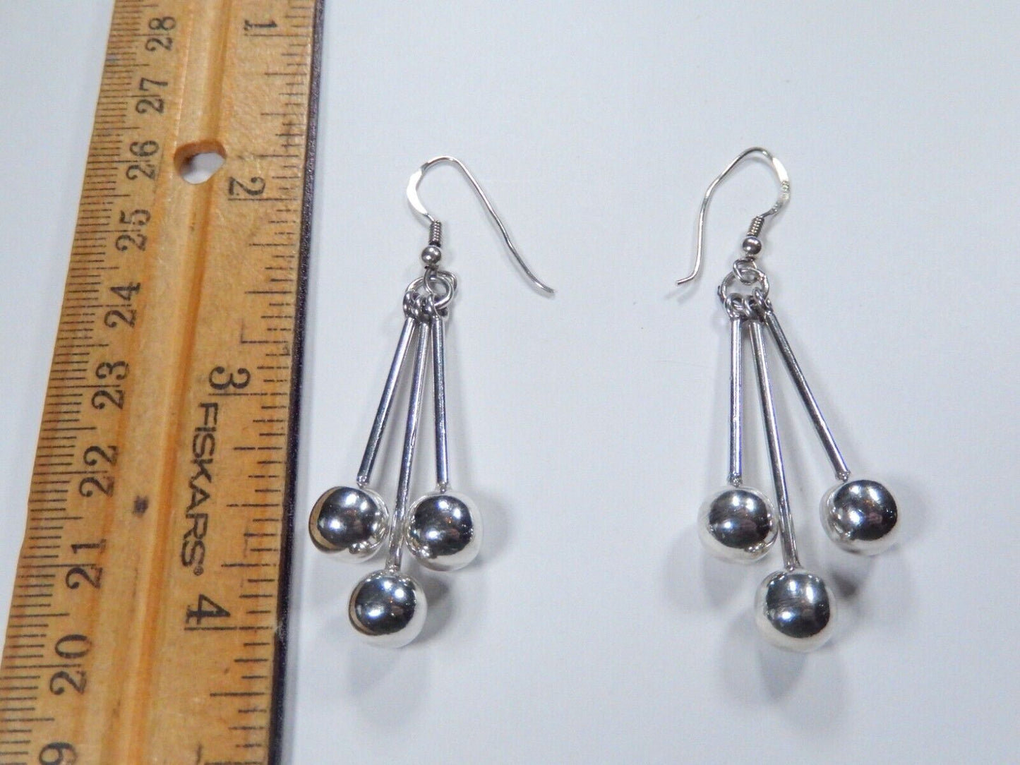 LARGE Handcrafted 925 Sterling Silver Ball Shephard Hook Drop Dangle Earrings