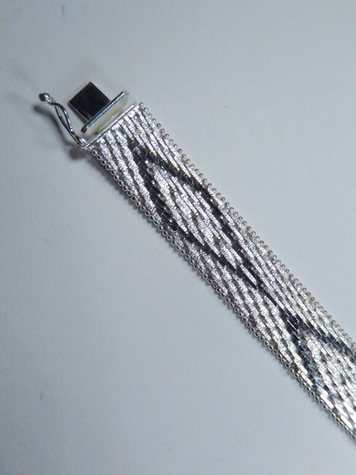 Vintage Italy 925 Thick Heavy 13mm Wide Chevron Mesh Bracelet Sterling Silver-7"