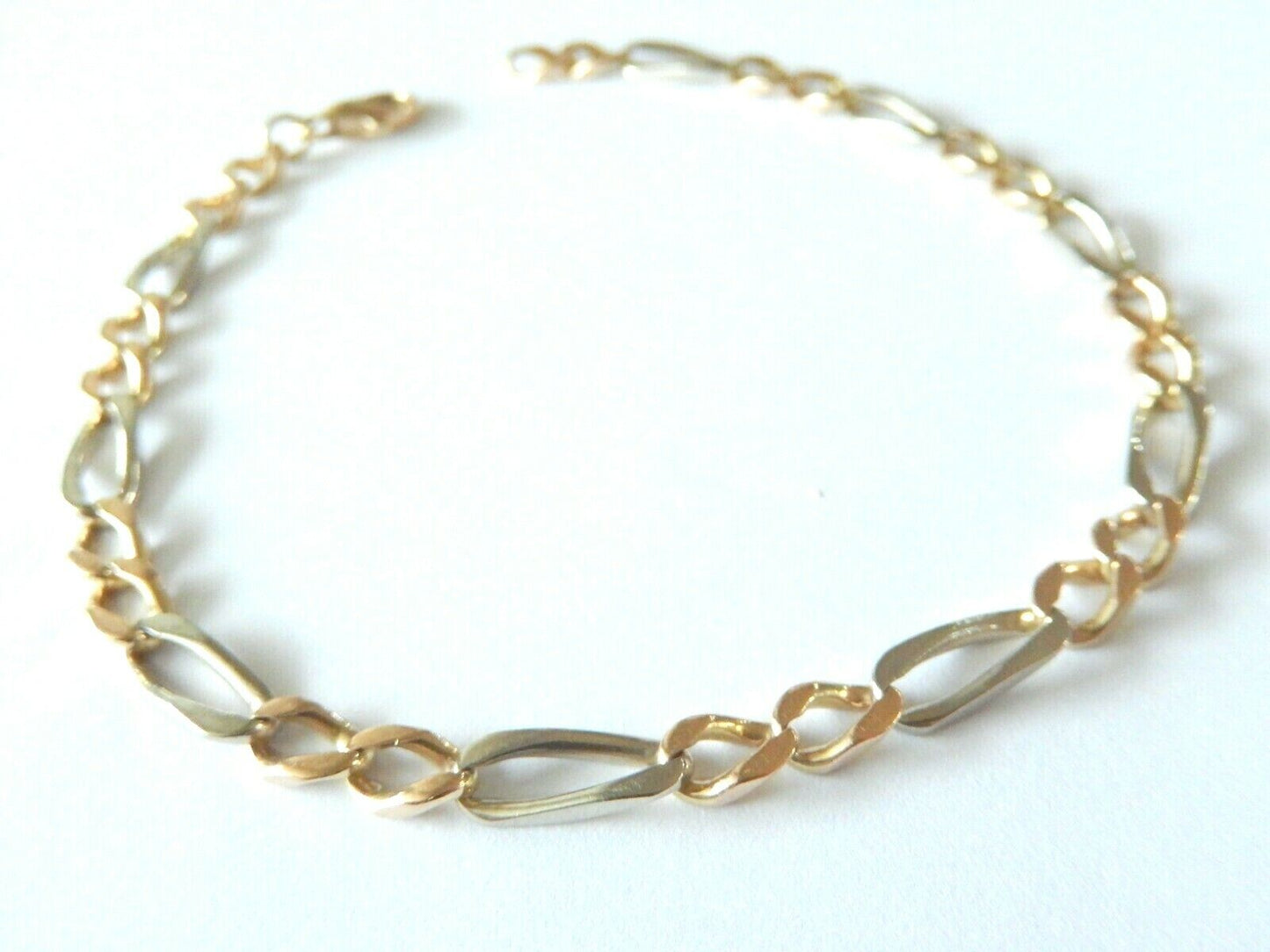 14K Yellow & White Gold 5.5 MM Figaro Bracelet Two Tone 10" 14.41 grams HEAVY