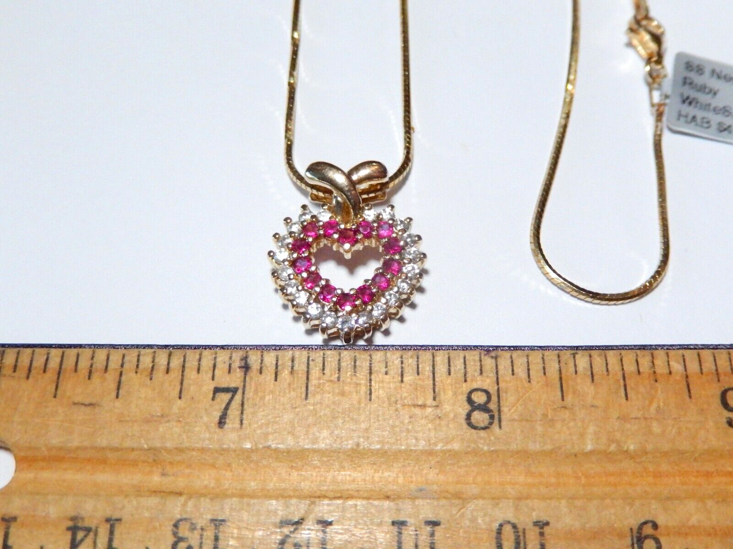 NEW Gold Vermeil 925  Ruby and CZ Heart Pendant w 18 Vermeil Chain