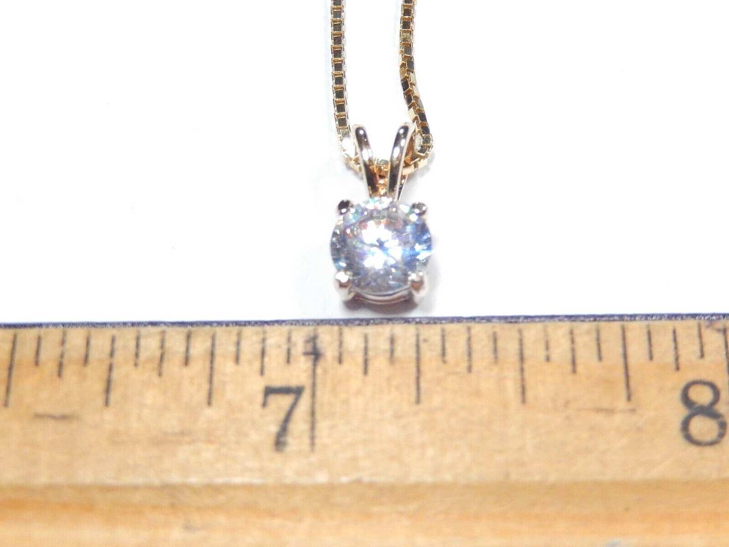 Gold Vermeil 100 CT CZ Solitaire Pendant  18 Gold Vermeil Box Chain Necklace