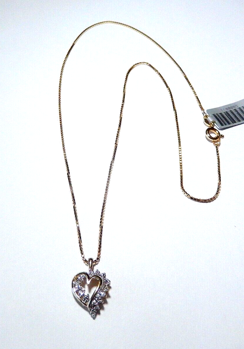 10K Yellow Gold HEART DIAMOND PENDANT with 18 Inch Chain