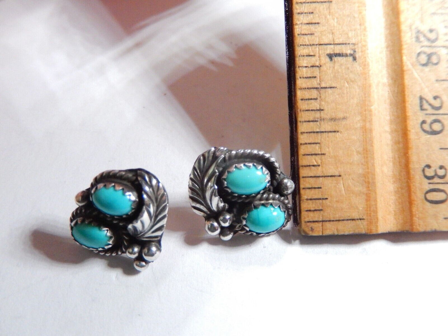 Navajo "JM" James Mason 925 Sterling Silver Turquoise Cluster Earrings