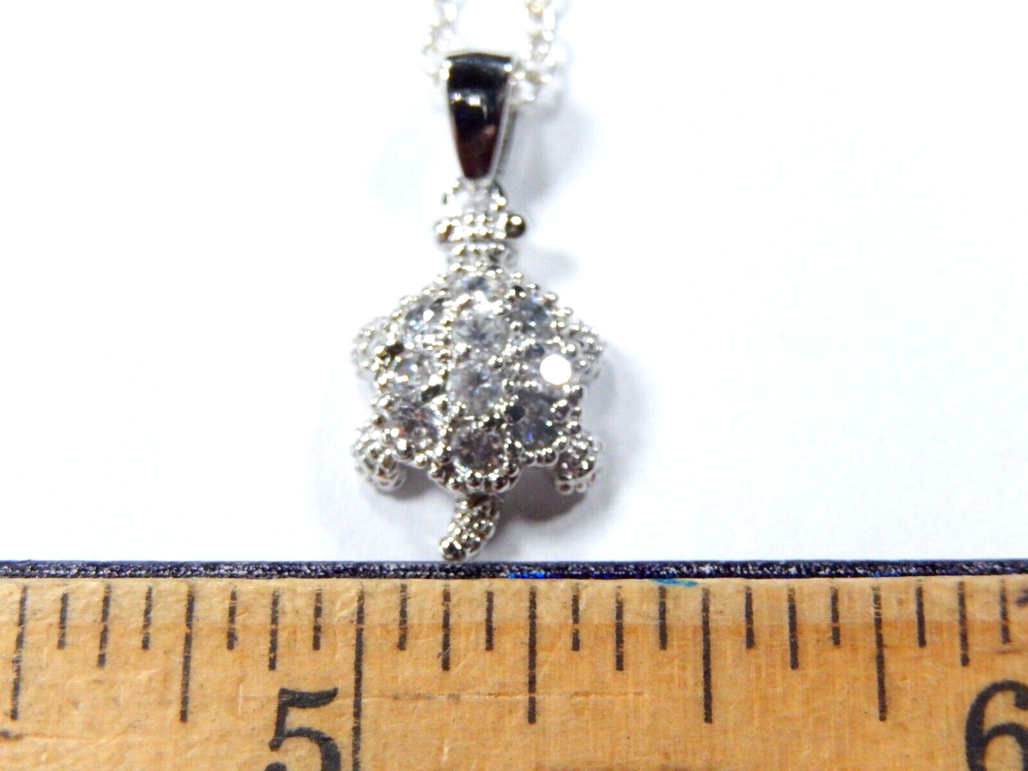 Sterling Silver CZ Stones Turtle Pendant with 18" Chain