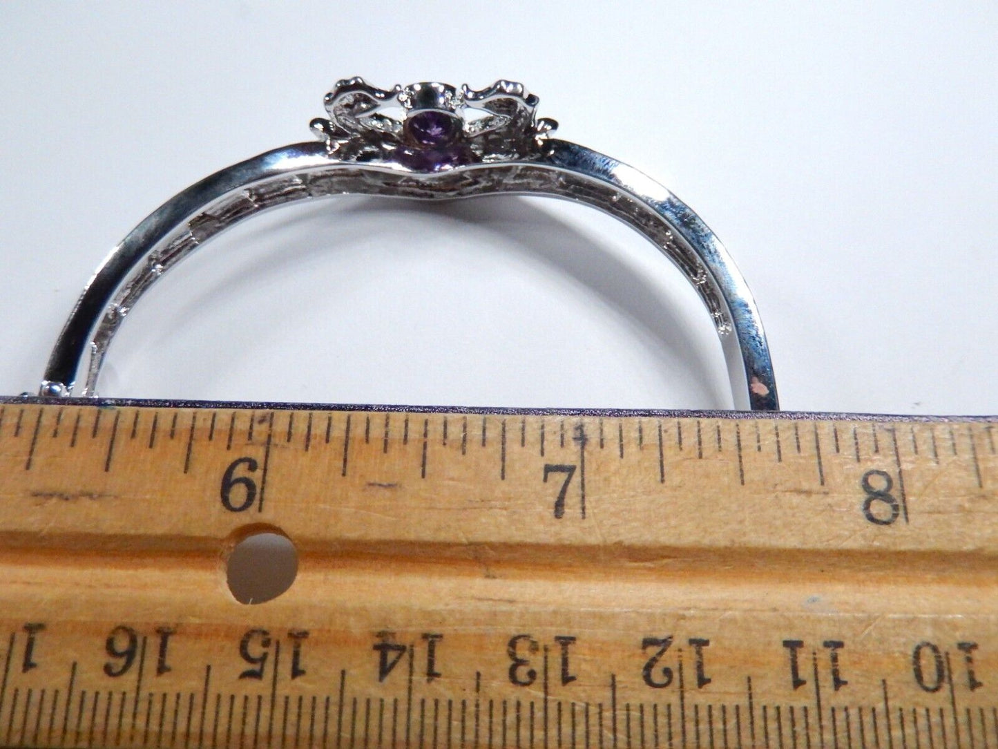 Amethyst & Australian Opal Inlay 925 Sterling Silver Bangle Bracelet