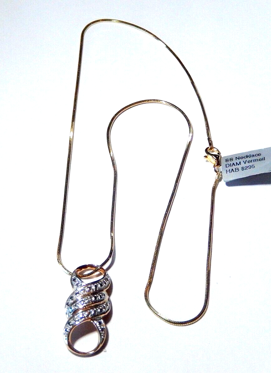 STERLING SILVER 14K VERMEIL ROSS SIMONS INFINITY DIAMOND ACCENT PENDANT wchain