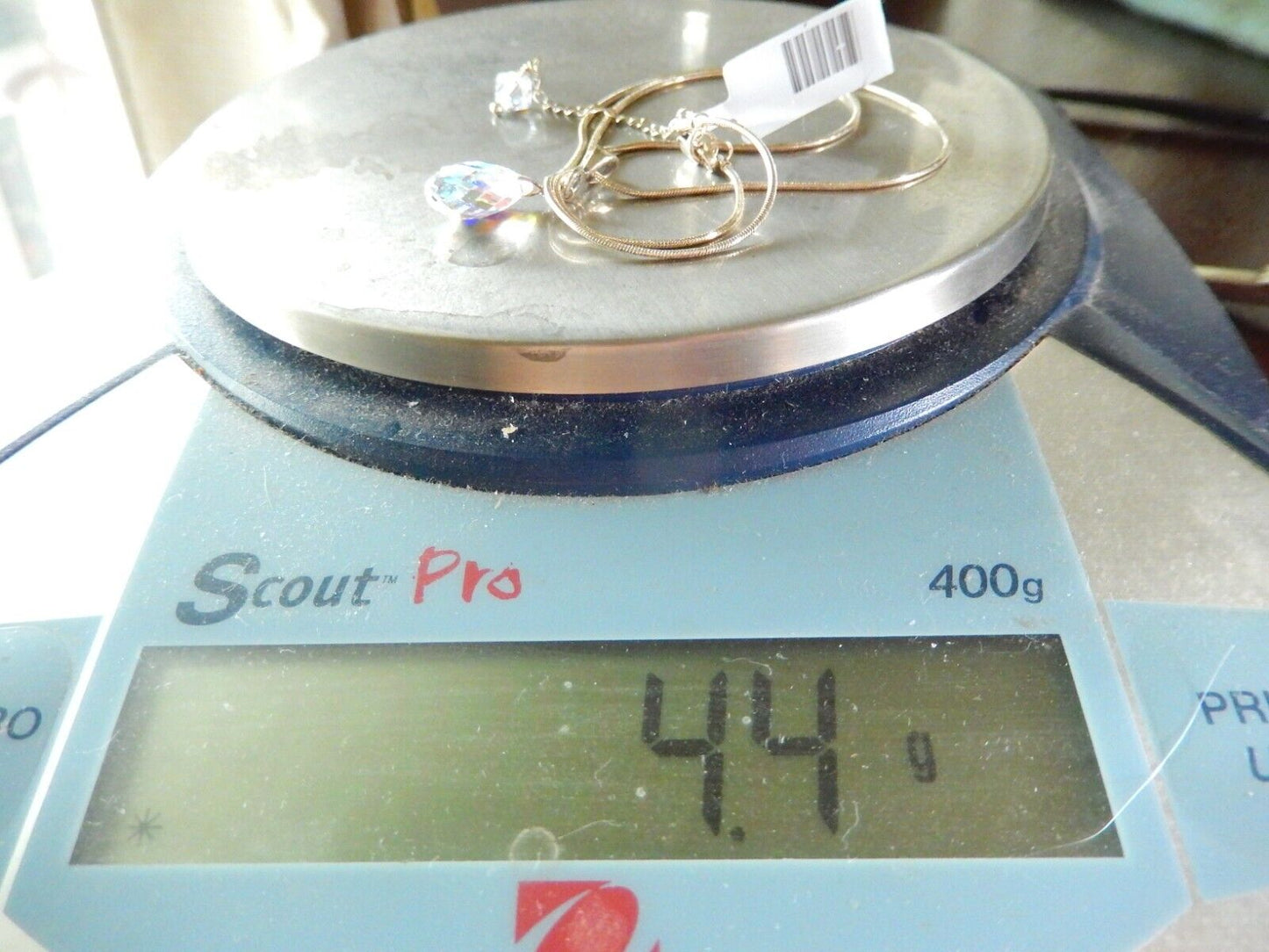 *VINTAGE*  Sterling Silver Crystal Solitaire Pendant w/18" Sterling Snake Chain