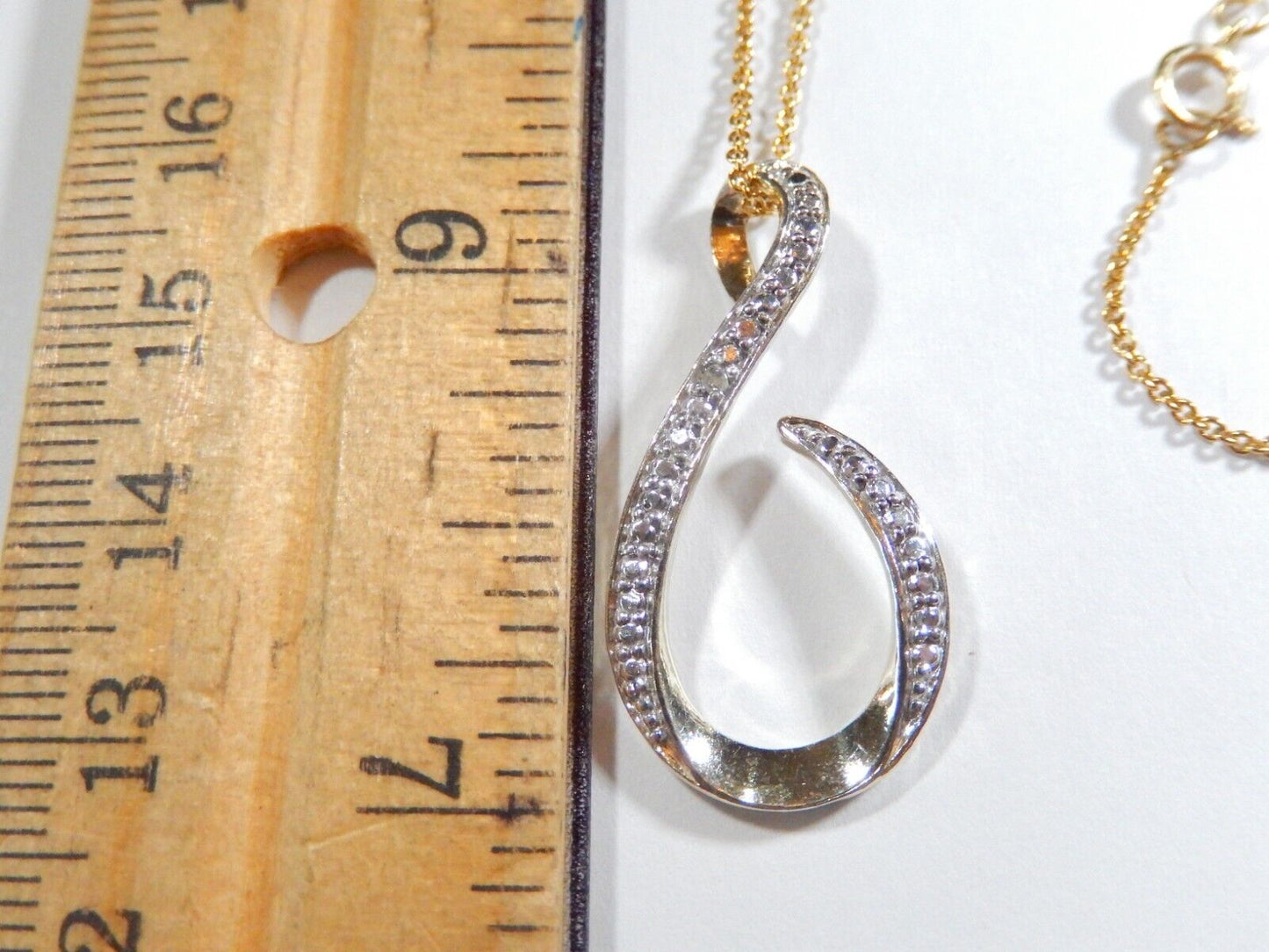 Gold Vermeil 925 Diamond Tear Drop Floating Pendant w18 Gold Vermeil Chain