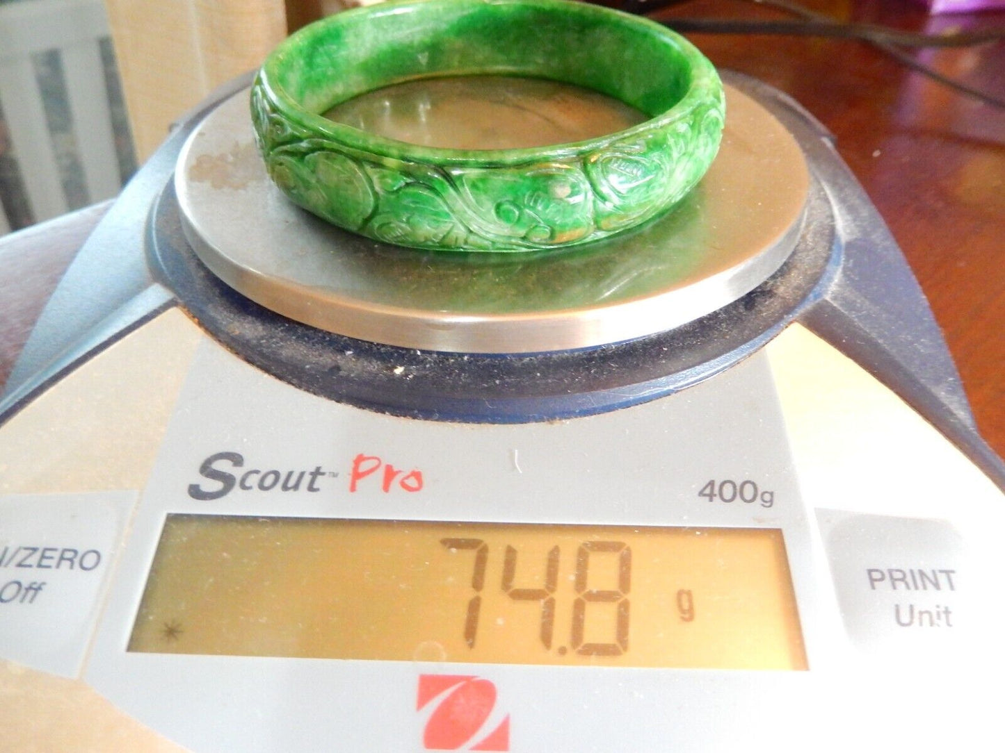 "VINTAGE" 85mm OD Ancient Natural Green Jadeite Hand-Carved Jade Bracelet Bangle