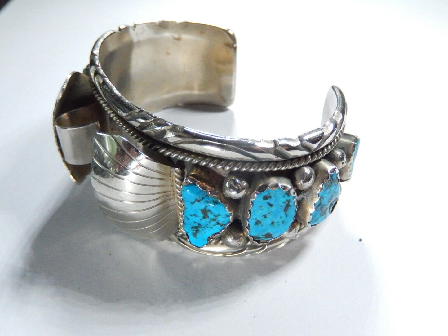VTG Mens Native American Navajo Sterling Silver Turquoise Watch Cuff Bracelet
