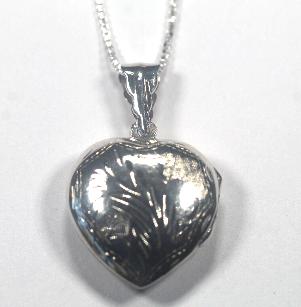 *VINTAGE* FAS Sterling Silver 925 Heart Shaped Photo Locket Pendant w/20" Chain