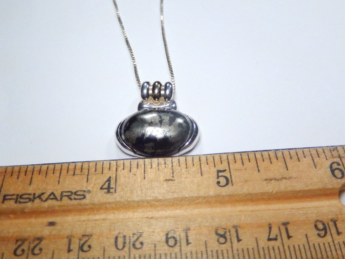 Ross Simon Sterling Silver Cabochon Black & Gold Gemstone Pendant w/18" Chain