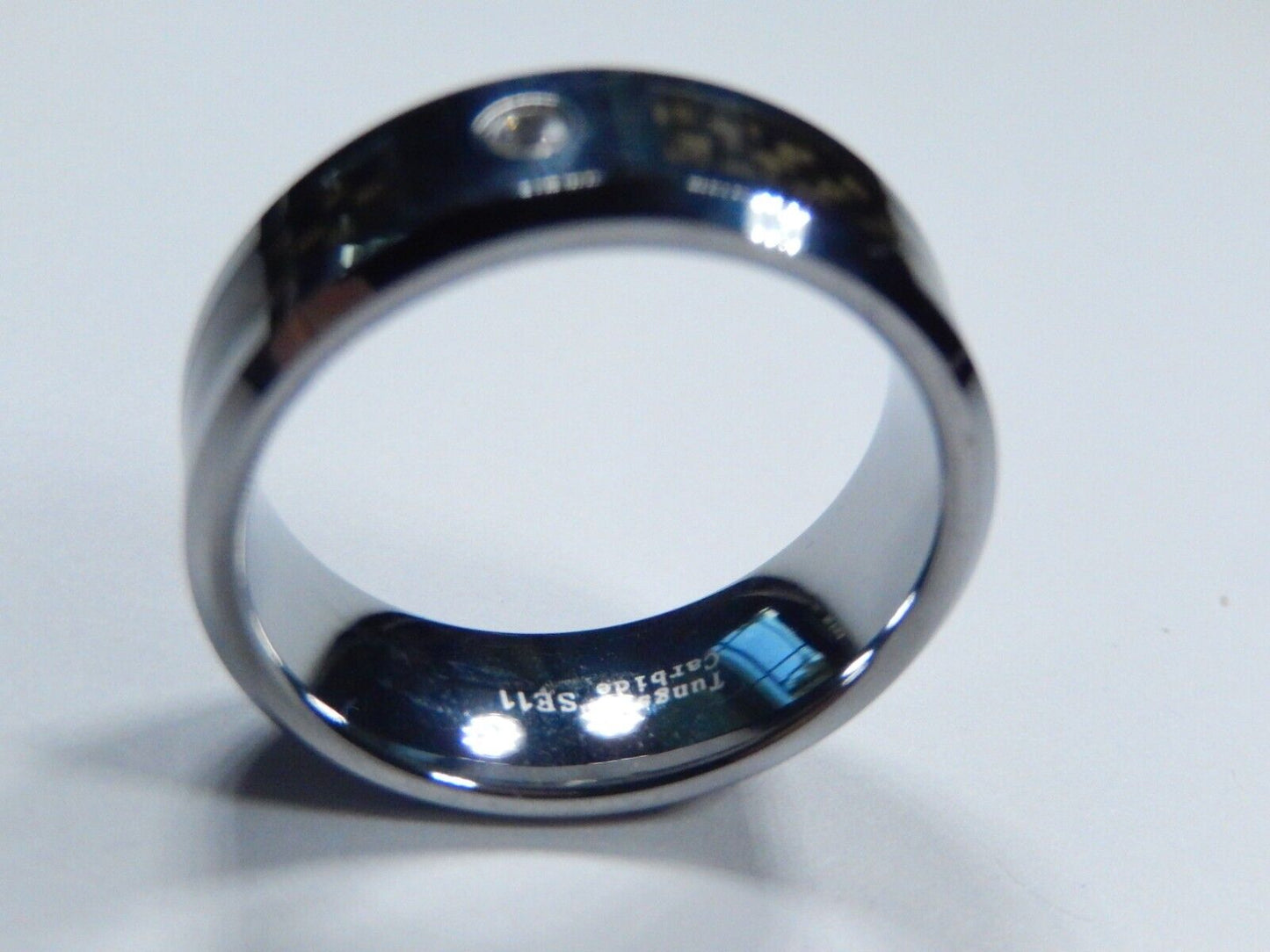 *NEW* 8mm Unisex Tungsten Carbon Fiber Comfort Fit Wedding Band CZ Ring Sz - 15