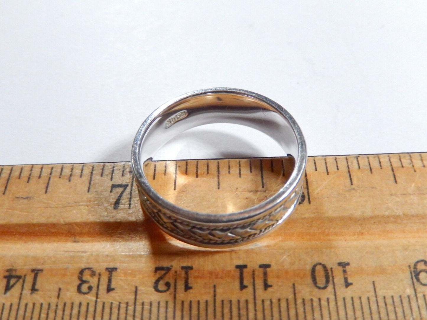 Braided Wedding Band Stamped 14K White Gold 7MM Brushed Unisex Ring Size 11