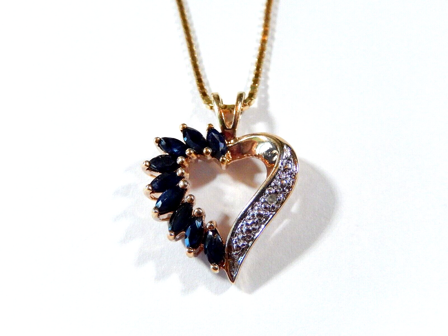 Ross Simons Sterling Silver Vermeil Sapphire  Diamond Heart Pendant  18 Chain