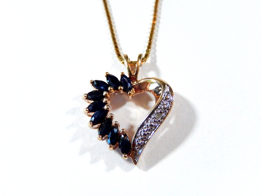 Ross Simons Sterling Silver Vermeil Sapphire  Diamond Heart Pendant  18 Chain