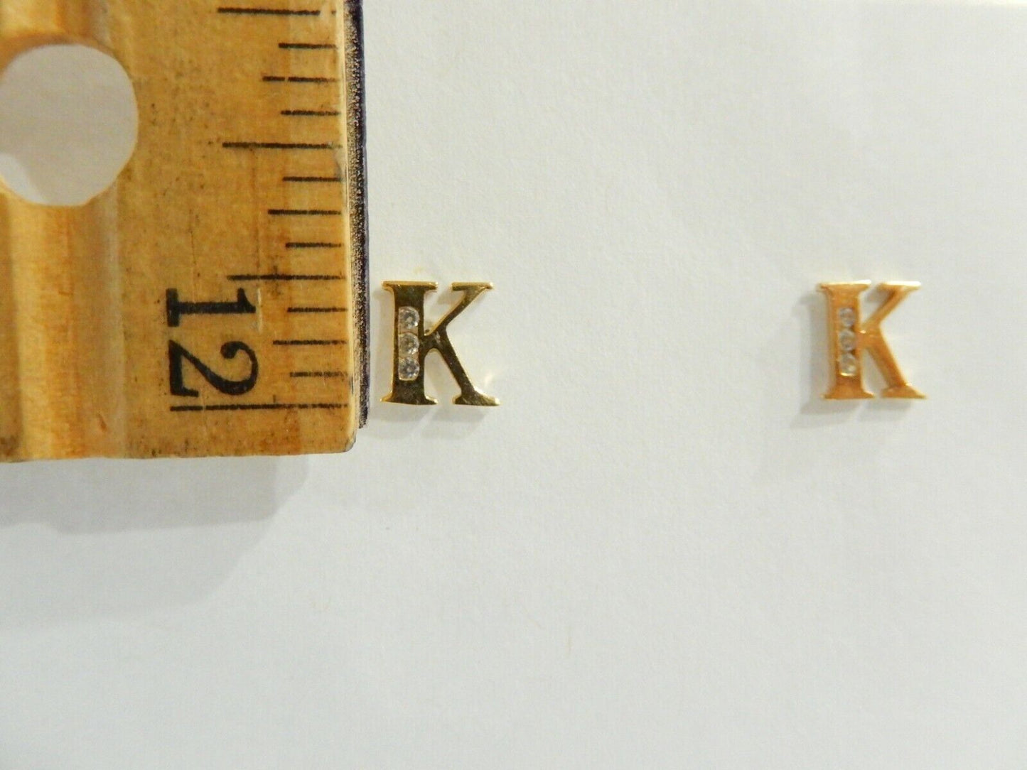 10K Yellow Gold  Initial Letter K Diamond Ear Stud Earrings