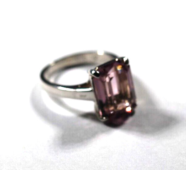 Sterling Silver 5.0 CT Emerald Cut Amethyst Solitaire Cocktail Ring Size 7