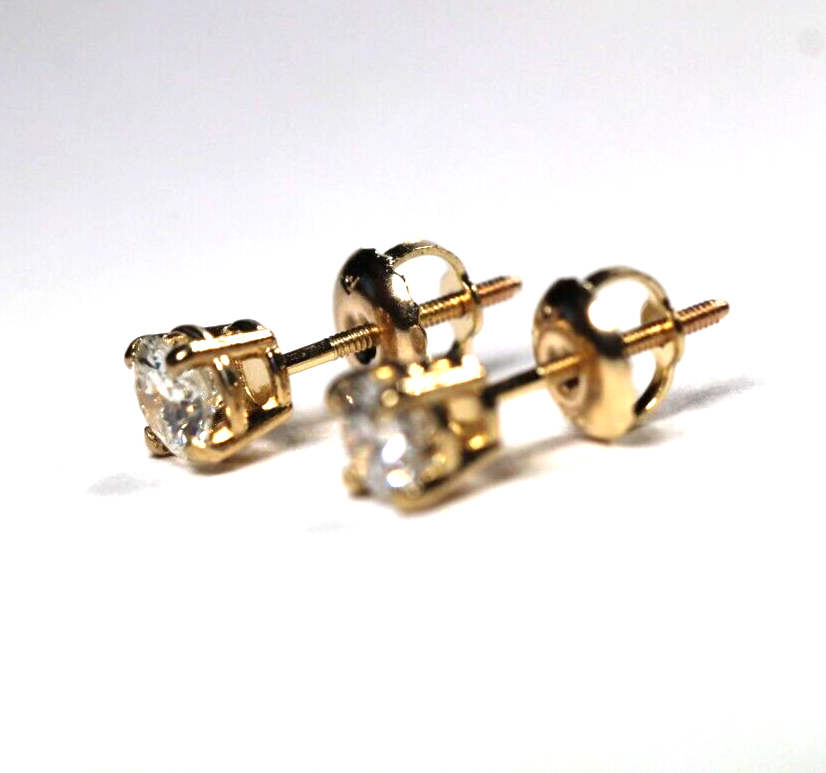 New!! 14KYellow Gold .40 CT TW Natural Diamond I-2 /I-J Screw Back Stud Earrings