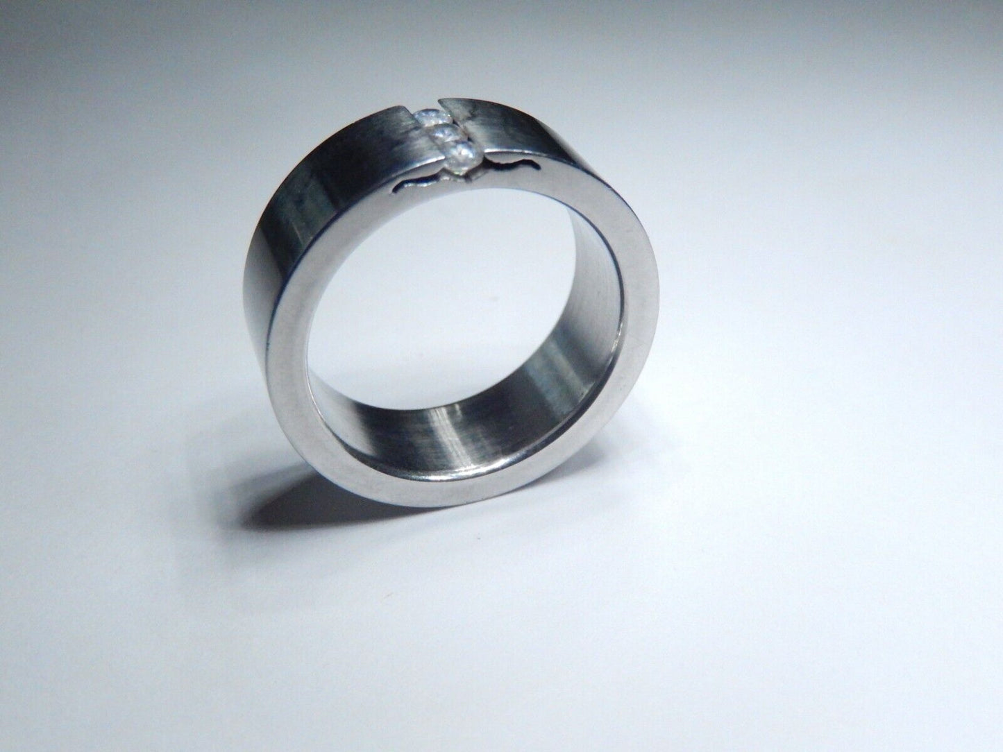Stainless Steel 8 mm Three CZ Wedding Band Ring Size 7.75