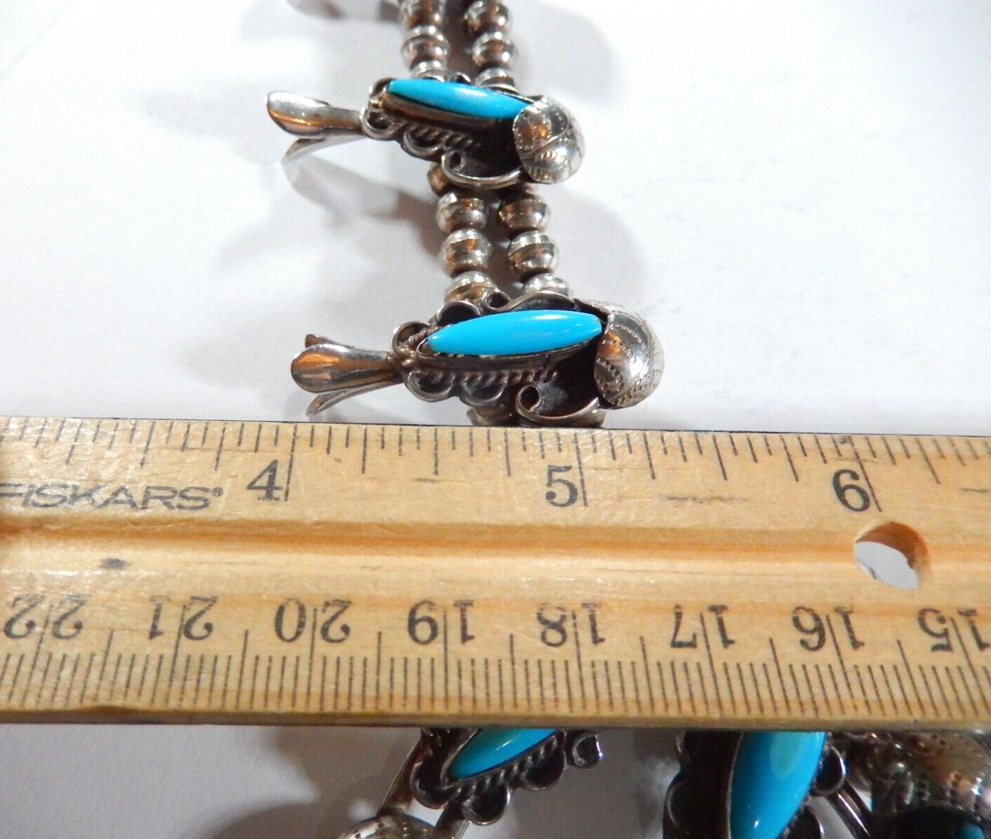 VINTAGE  Native American Turquoise Squash Blossom Necklace Sterling Silver 18