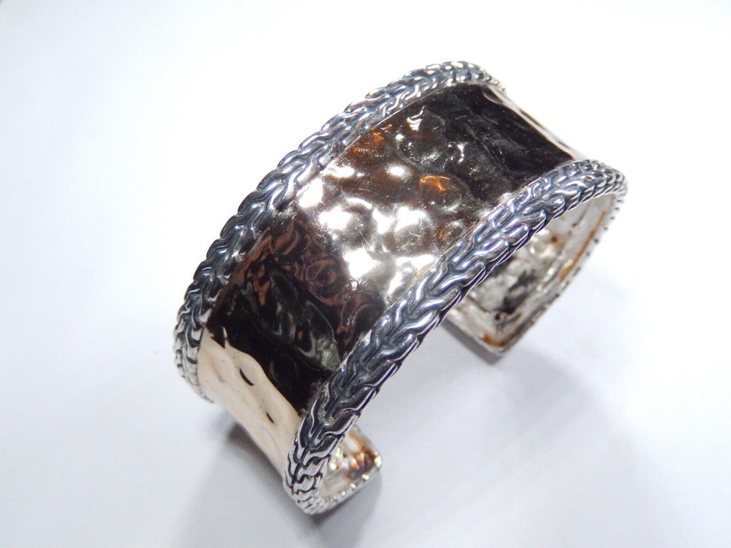 *VINTAGE*  Sterling Silver & Gold Vermeil Wide Cuff Hammered Cuff Bracelet