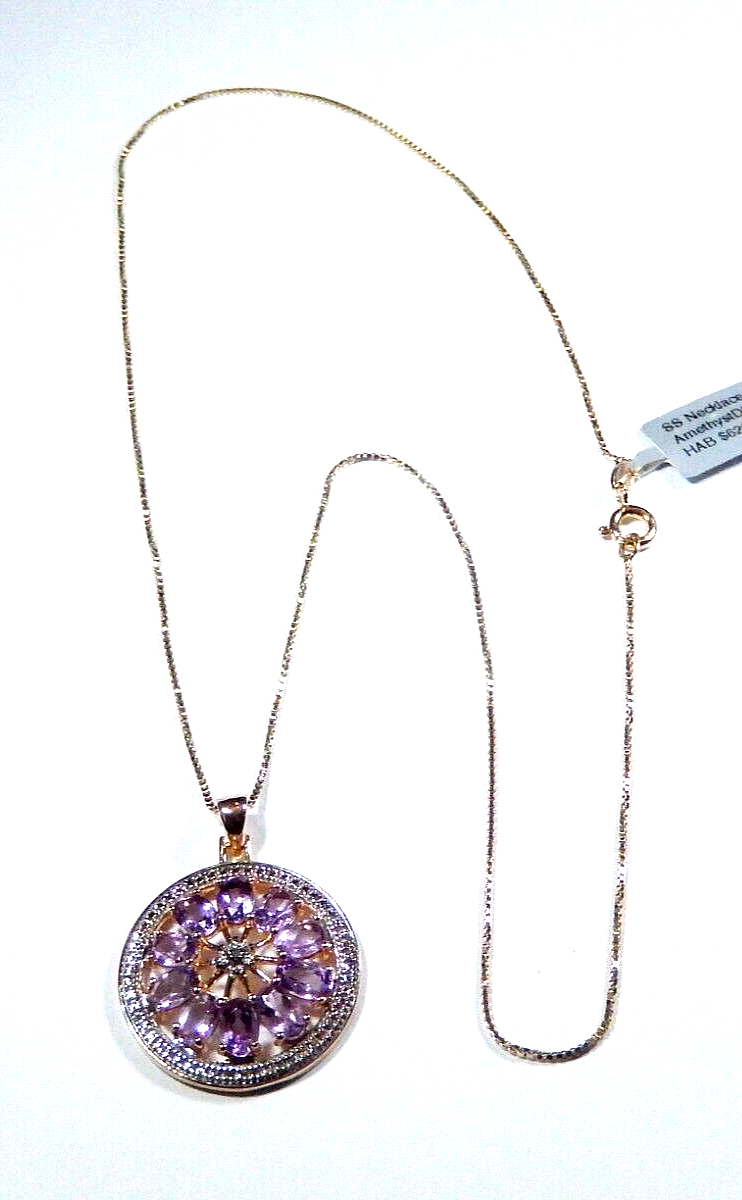 VINTAGE ROSS SIMONS Circle AMETHYST PENDANT Gold Vermeil  w18 Gold Chain