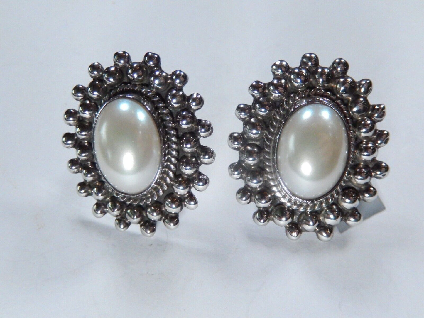 TAXCO 925 Sterling Silver Mexico Faux Pearl Clip On Earrings