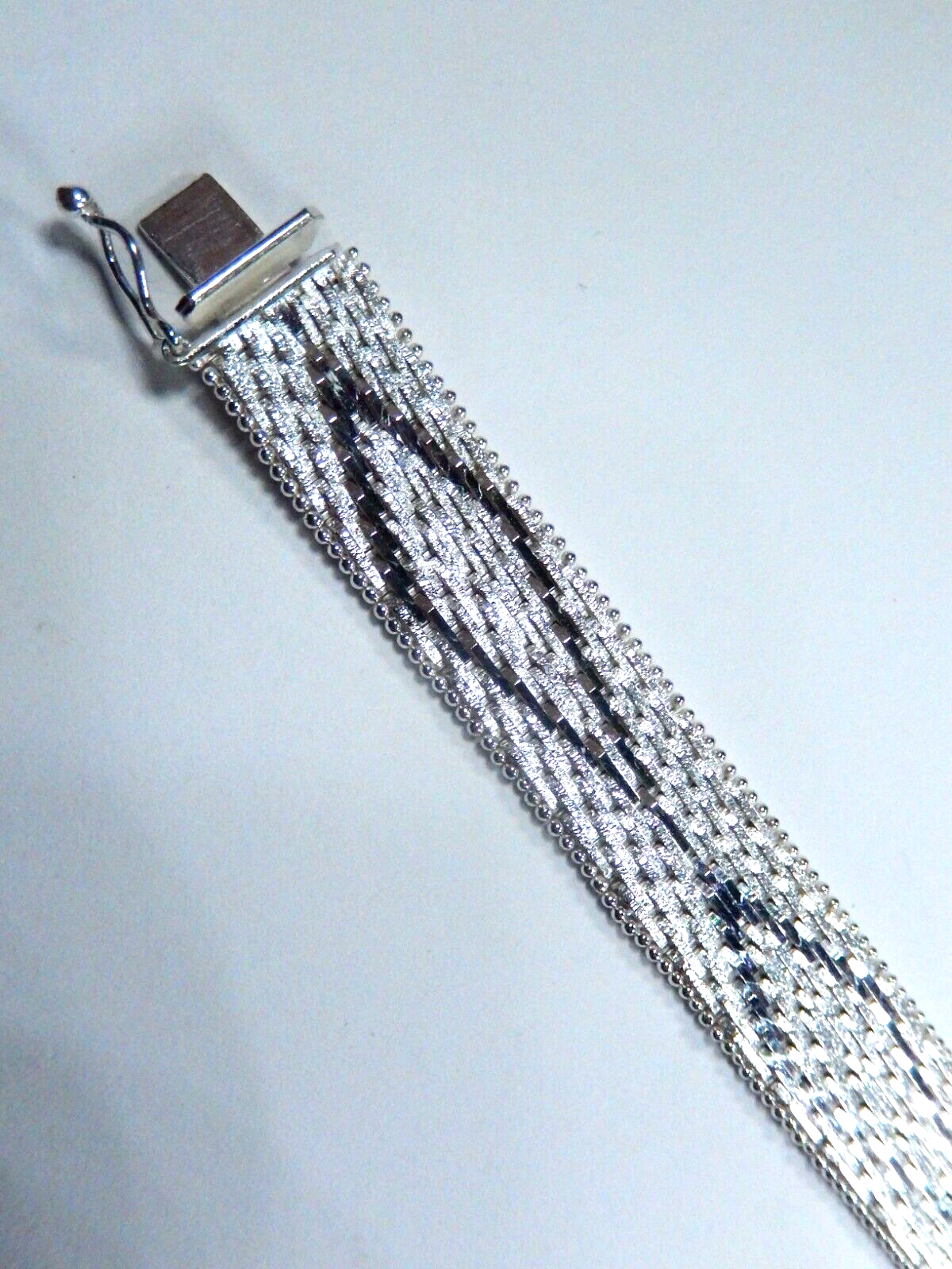 Vintage Italy 925 Thick Heavy 13mm Wide Chevron Mesh Bracelet Sterling Silver-7"