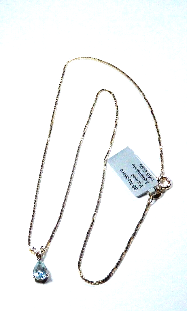 075Ct AQUAMARINE SOLITAIRE PENDANT NECKLACE 14K SOLID YELLOW GOLD w18 Chain