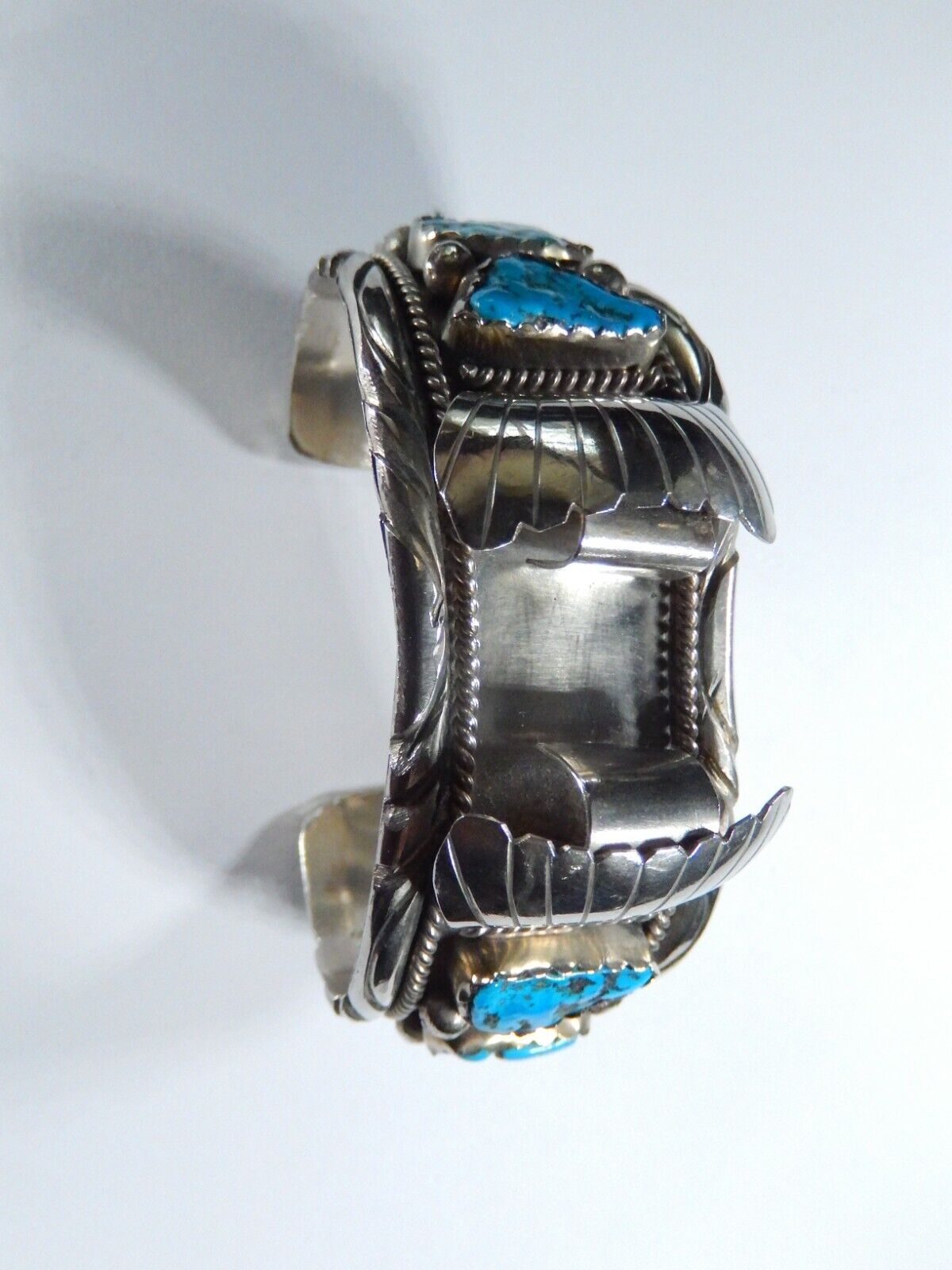 VTG Mens Native American Navajo Sterling Silver Turquoise Watch Cuff Bracelet