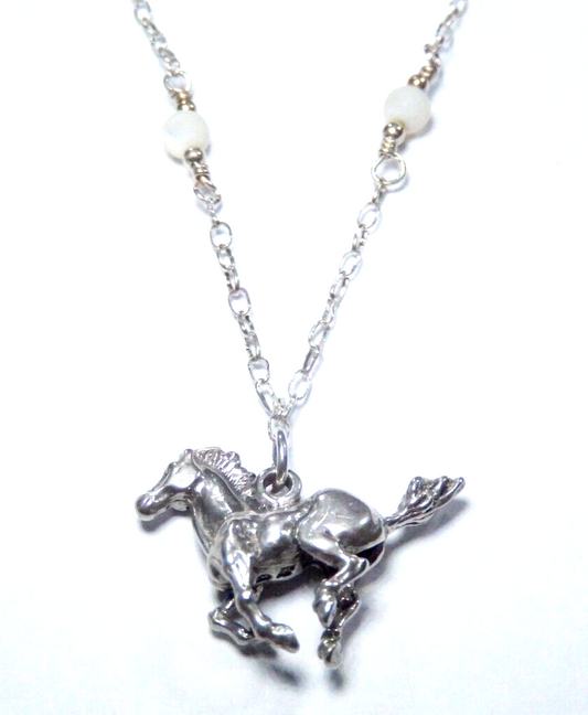 Wild Mustang Horse Galloping 3D Solid Sterling Silver Charm Pendant w/20"Chain