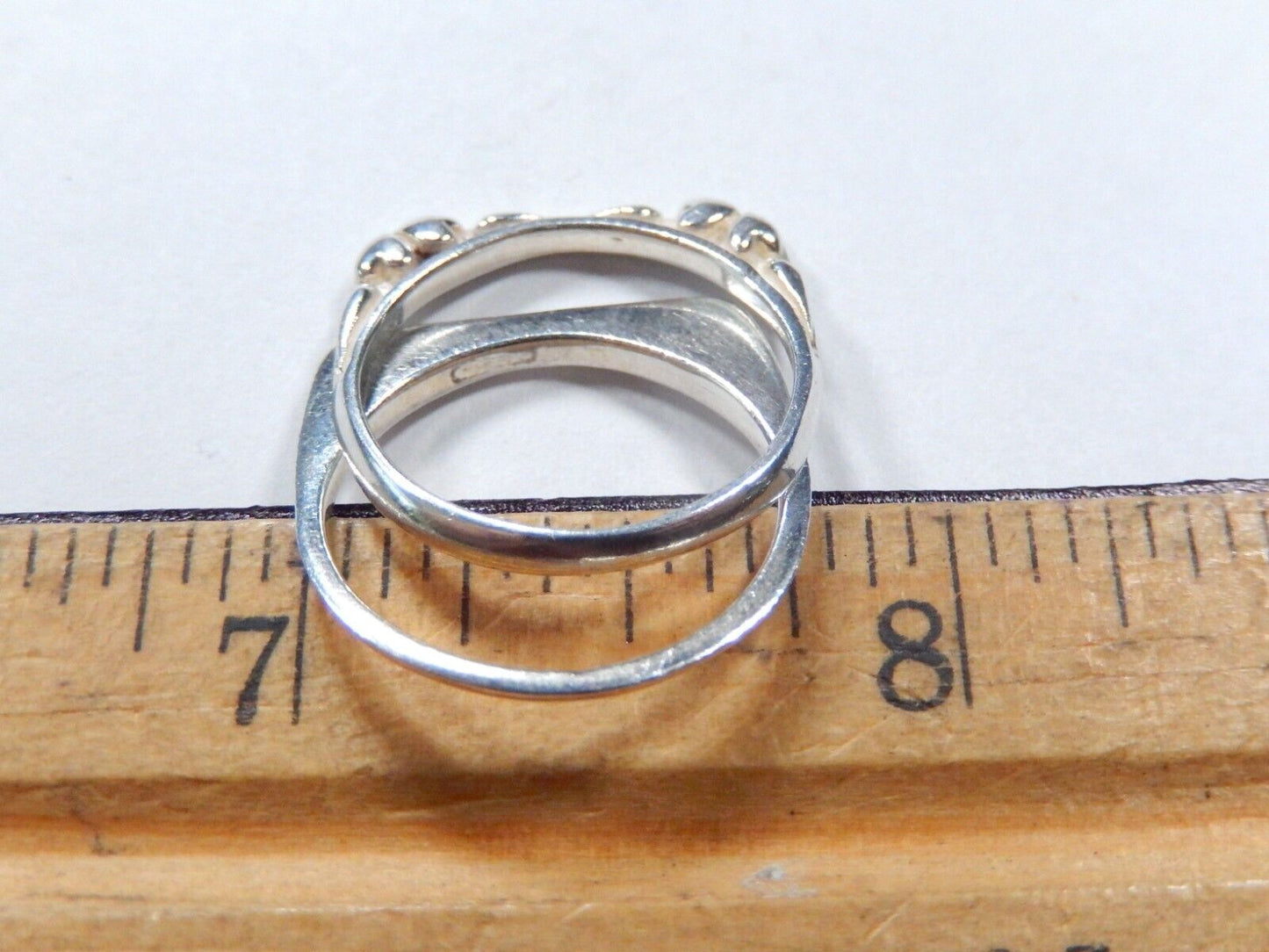 *VINTAGE*  Two Sterling Silver Heart Design Ring Bands / Ring Guards - Size 7