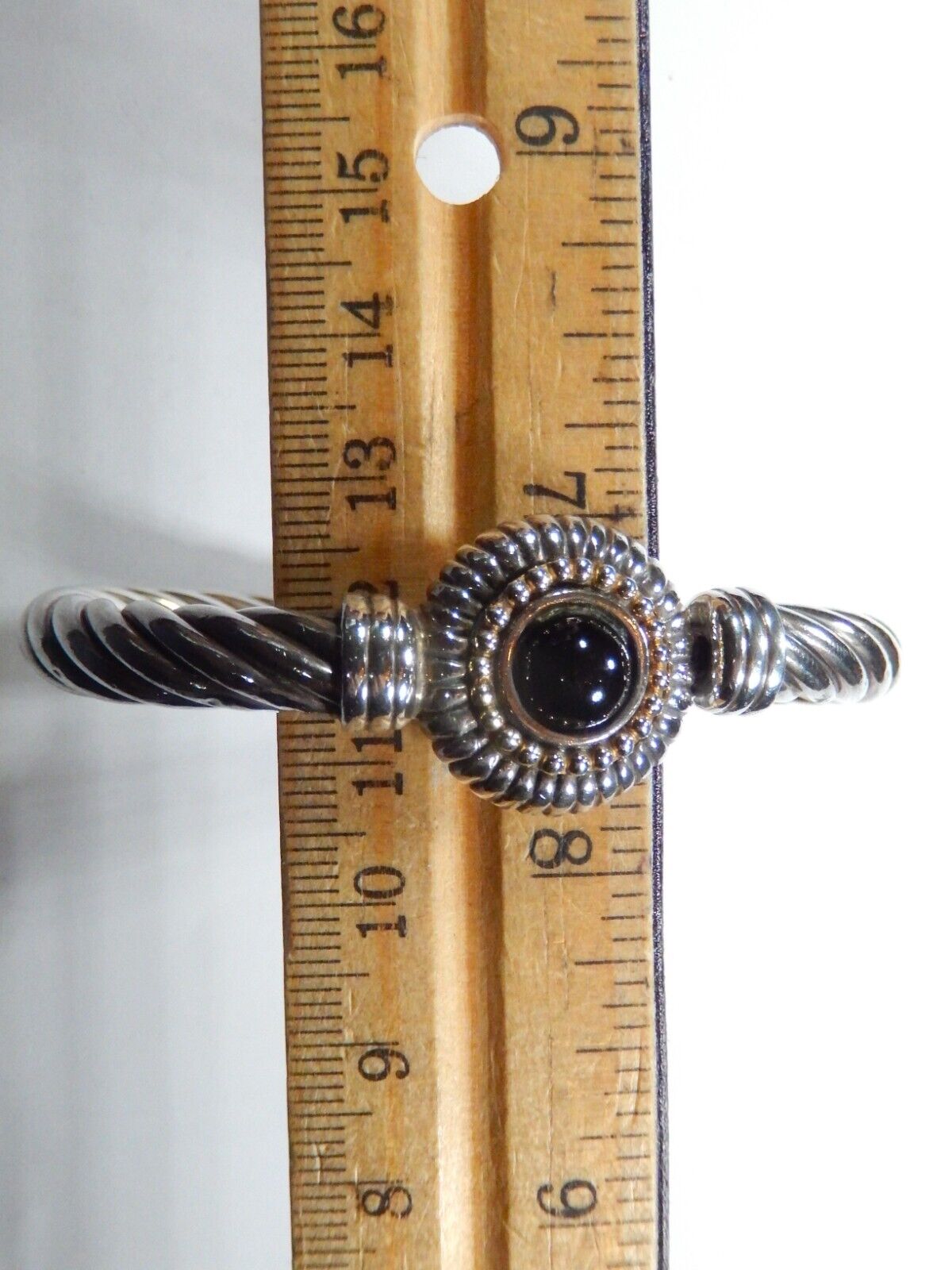 *VINTAGE*  7.5 mm Sterling Silver Hinged Black Onyx- Twisted Cable Cuff Bracelet