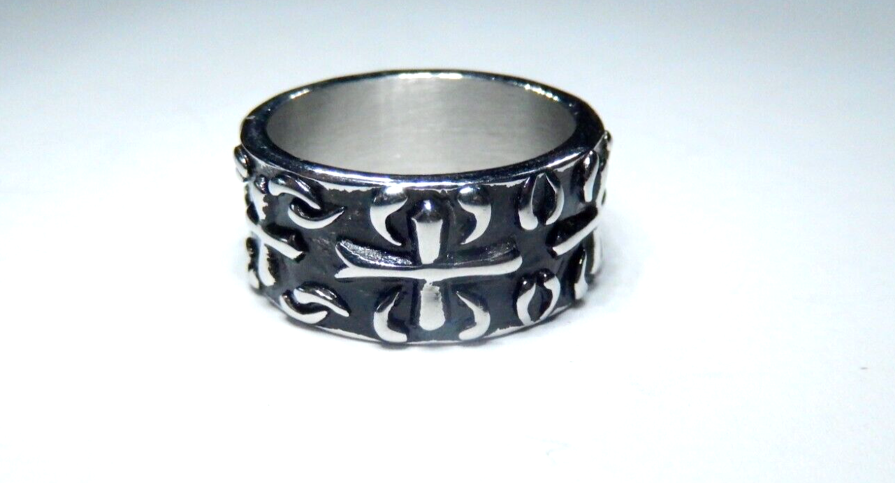 Stainless Steel 10.5 mm Cross Band Ring For Unisex Size 9.25